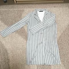 【GORGE】 ロングカーディガン コート ストライプ 白 グレー 大人のサムネイル