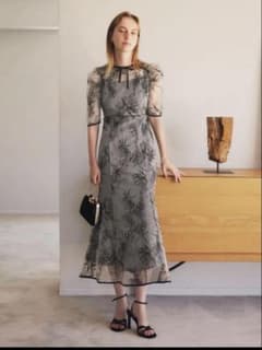 Leja 花柄リボンパフスリーブマーメイドワンピースドレス Mサイズ