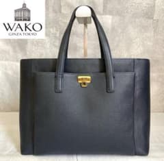 極美品！WAKO 銀座和光 ゴールド金具 ハンドバッグ サフィアーノレザー 高級 極美品】WAKO 銀座和光 サフィアーノ ネイビー ゴールド金具
