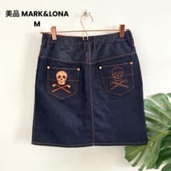 MARK&LONA] スカル刺繍 ストレッチ デニム スカート M インディゴ