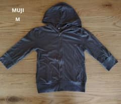 MUJI 無印良品 ジップアップパーカー　フード付き　М　ブラウン　七分丈