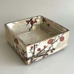 幸兵衛窯 加藤幸兵衛監修 紅白梅四方鉢 約20cm 金彩 菓子器 茶道具