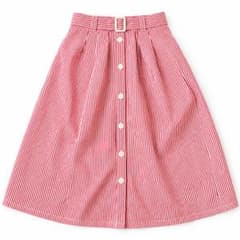 ストライプ柄 フロントボタン フレアスカート レッドのサムネイル