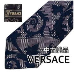 ✨美品✨VERSACE　ヴェルサーチ　ネクタイ　ペイズリー柄　ネイビー　シルク ◇ネクタイ VERSACE ヴェルサーチ ネクタイ ペイズリー ボタニカル 美
