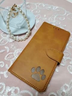 スムースレザー加工ケース☆iPhone 12 肉球☆焼印手帳ケースのサムネイル