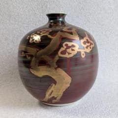 前田泰昭　花瓶？　有田焼　箱あり 匿名配送】有田焼 泰明窯 前田泰昭 金彩 梅図 壺 花瓶 飾り壺 箱なし