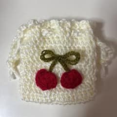 ハンドメイド 編み物 かぎ編み 巾着ポーチ さくらんぼ - メルカリ