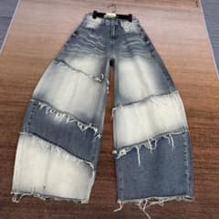 ヴィンテージ加工 パネル切り替え ワイドデニムパンツのサムネイル