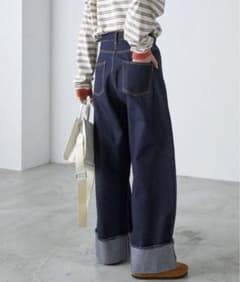 最終お値下げ中！forksy ワイドストレートターンバックデニムパンツ