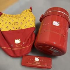 平成レトロ ハローキティ 保温弁当箱 箸ケース 巾着付き 2002年 サンリオのサムネイル