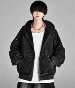 ADRER ヴィンテージ加工 ダブルジップ パーカー ブラックのサムネイル