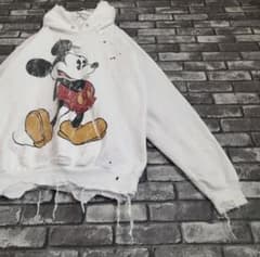 Disney 미키 마우스 褤褸袖太 裏起毛 보로 스웨트 BORO