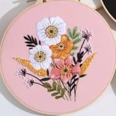 フランス刺繍キット 花束 花,フラワー,ピンク,白,アネモネのサムネイル