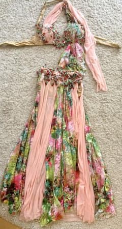 ベリーダンス 衣装 モナリザ 花柄 エジプト製 エジプシャン ピンク グリーン ベリーダンス 衣装 モナリザ 花柄 エジプト製 エジプシャン ピンク
