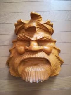 北海道民芸品 アンティーク木彫り アイヌ老人面のサムネイル