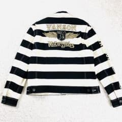 VANSON XXL バンソン 囚人柄 ボーダー デニム Gジャン ウイング - メルカリ