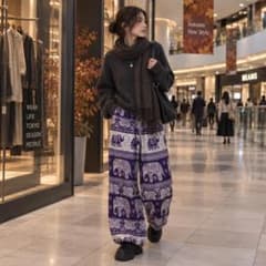 タイパンツ紫 フリーサイズ 男女M〜XL対応 裾絞りあり ポケット付きのサムネイル