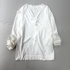 ROPE' 洗える】ボウタイVネックプルオーバー コットン100% 38 白