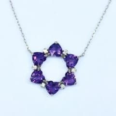 ◇新品◇Pt900 アメジスト＆ダイヤ オープンサークルネックレス ハート 