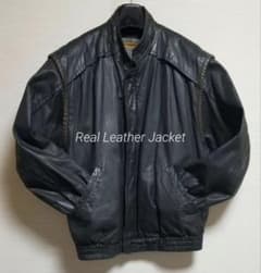 90s レザージャケット レザーブルゾン M ブラック 短丈 ストリート 牛革