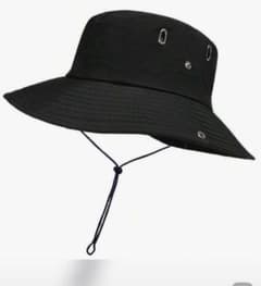 黒のバケットハット ストラップ付き　アウトドア 帽子、女性&男性用 UVカットのサムネイル