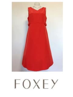 ☆フォクシーニューヨークサイドリボンVネックワンピースレッド赤系