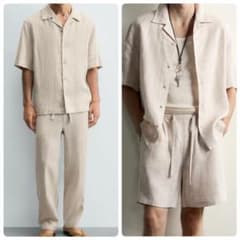 ZARA セットアップ シャツ リネン100% 3点　ベージュのサムネイル