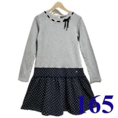 ポンポネット ワンピース 165 LL グレー 水玉 ドッキングワンピース160