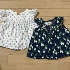 フリル袖 baby gap花柄トップス 2点セット 80 白紺のサムネイル