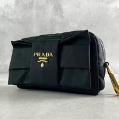 PRADA プラダ リボンポーチ マルチポーチ 化粧ポーチ 三角ロゴ