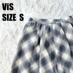 V.I.S チェック柄フレアスカート ホワイト×ブルー 美品 レディース【14】