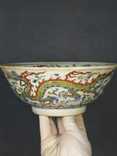明時代 成化年間 斗彩の龍鳳文碗 骨董品 旧家蔵出し 時代物 中国古美術