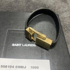 サンローラン　レザー　ブレスレット　金　ゴールド　黒　ブラック　0707 サンローラン レザー ブレスレット 金 ゴールド 黒 ブラック 0707