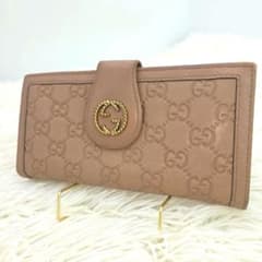 GUCCI グッチ　二つ折り長財布　インターロッキング　Wホック　マイクロシマ GUCCI グッチ 二つ折り長財布 インターロッキング Wホック マイクロ
