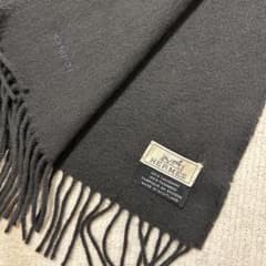HERMES (エルメス) ロゴ刺繍 カシミア マフラー チャコールグレー