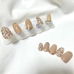 #05 現品_ネイルチップ ツイード ニュアンス ミラー ベージュのサムネイル