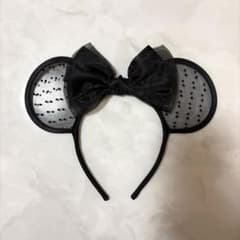 ディズニーカチューシャ 黒ブラックレースリボンドット シンプルミニーのサムネイル