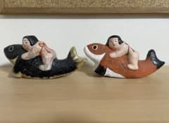 土人形　鯉乗り　童子　鯉金　黒・赤セットのサムネイル