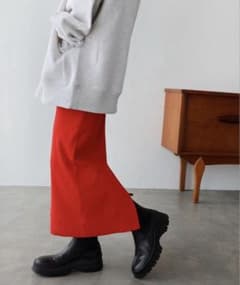 andme Self-cut rib long tight skirt L Red New♡