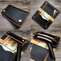 ミドルトラッカーウォレット 栃木レザー ハンドメイド 本革 茶芯