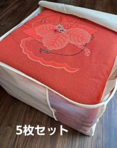 値下げ①美品 高級座布団 朱色 5枚セット 昭和レトロ 古民家のサムネイル