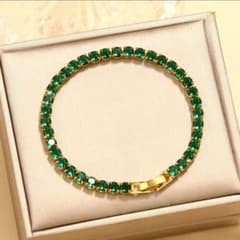 glitterチェーンブレスレット 4mm エメラルドカラー テニスチェーン 