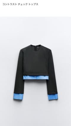 ZARA ザラコントラストチェックトップス 黒・青　Mのサムネイル