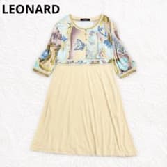 LEONARD ひざ丈ワンピース 花柄 ロゴボタン 切り替え アセテート混 L