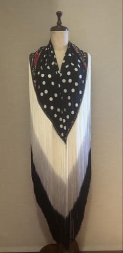 新作ロングフレコ黒系フラメンコ衣装シージョ用フリンジスカーフドット