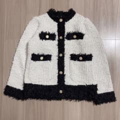 美品】CELFORD セルフォード ツイード ノーカラー ニット カーディガン