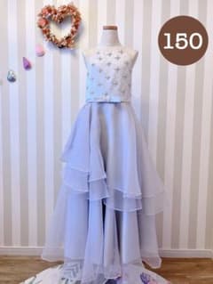 ✴︎すべて手作業のビーズ刺繍✴︎淡いグレーののロングキッズドレス✴︎150✴︎のサムネイル