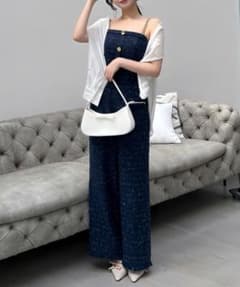 【美品】ROYAL PARTY ダブルチェーンストラップツイードオールインワンのサムネイル