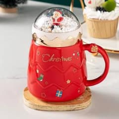 マグカップ　蓋つき　クリスマス　サンタクロースの可愛いマグカップ　赤いマグカップのサムネイル