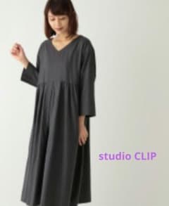 美品 studio CLIP 綿麻ウエスト切り替えワンピースのサムネイル